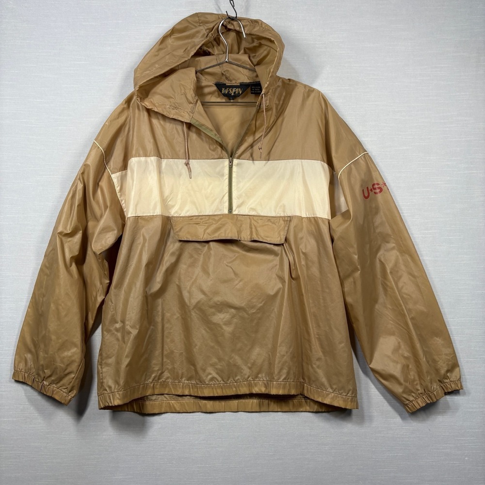 Vintage‎ TopSpin By RSVP Anorak Windbreaker Pullover Jacket Men L Tan USA 80s